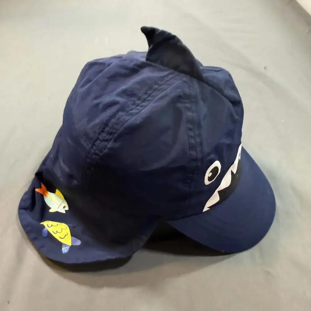 Cat & Jack Toddler Boys Shark Sun Hat Navy Blue Fish Print Flap Cap